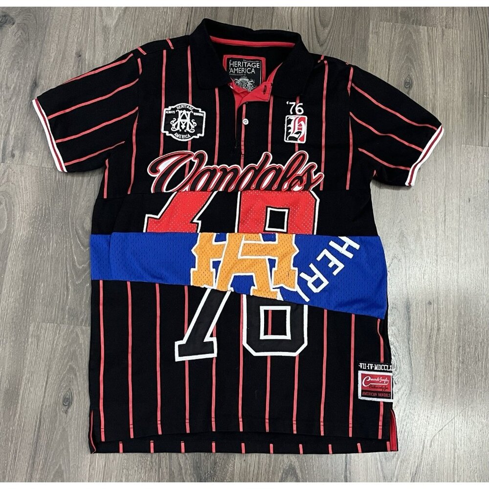 Heritage America Vandals Striped Jersey Mash Up XL Skate Hip Hop Street 76 Polo
